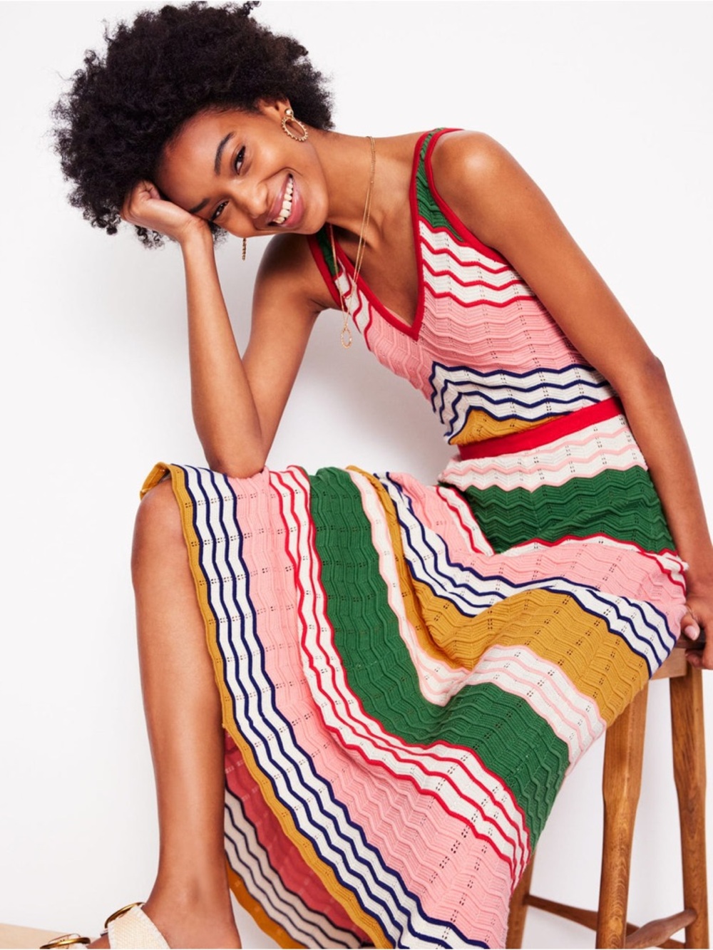 Boden V-Neck Maxi Knitted Dress in Multi Stripe (8R)